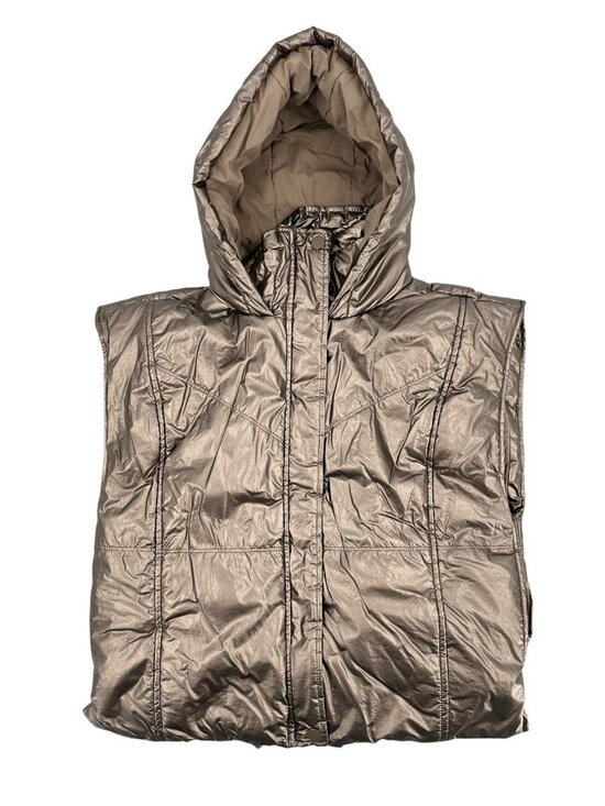 Daily Practice Jackets & Blazers - DAILY PRACTICE Women's Gold Metallic Hooded Puffer Vest XXS